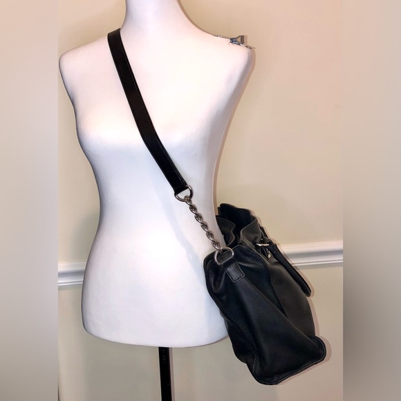 MICHAEL KORS Tumbled Black Leather Shoulder Bag Crossbody with Silver Hardware - Picture 7 of 16